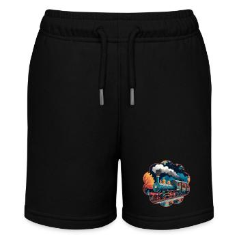 Colorful Railway with Smoking Steam Locomotive - Stanley/Stella MINI BOLTER Organic Teen Jogging Shorts - black - Front