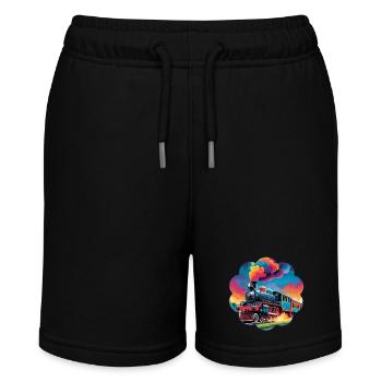 Colorful Railway with Smoking Steam Locomotive - Stanley/Stella MINI BOLTER Organic Teen Jogging Shorts - black - Front
