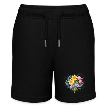 Spring flowers in embroidery style - Stanley/Stella MINI BOLTER Organic Teen Jogging Shorts - black - Front