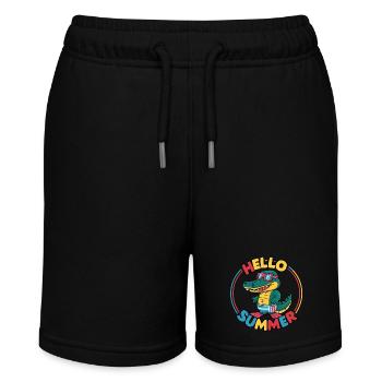 Hallo Sommer kleines Krokodil mit Taucherbrille - Stanley/Stella Teenager Bio-Joggingshorts MINI BOLTER - Schwarz - Vorne