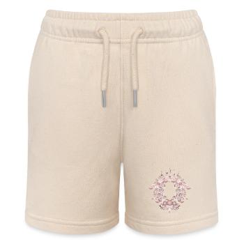 Pink Baroque Frame with Crown & Floral Ornaments - Stanley/Stella MINI BOLTER Organic Teen Jogging Shorts - soft Ecru - Front