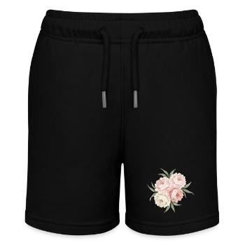 Pfingstrosen Bouquet in Rosa - Stanley/Stella Teenager Bio-Joggingshorts MINI BOLTER - Schwarz - Vorne