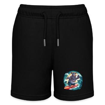 Cooles Rhino mit Sonnenbrille surft und hat Spass - Stanley/Stella Teenager Bio-Joggingshorts MINI BOLTER - Schwarz - Vorne