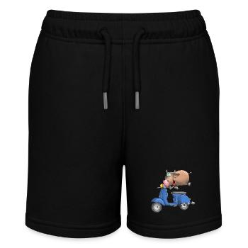 Moped cartoon bull - Stanley/Stella MINI BOLTER Organic Teen Jogging Shorts - black - Front