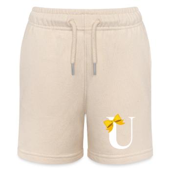 Buchstabe u gelbe Schleife - Stanley/Stella Teenager Bio-Joggingshorts MINI BOLTER - Natur - Vorne
