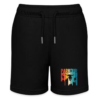 Retro Vintage Parkour City Skyline Silhouette - Stanley/Stella Teenager Bio-Joggingshorts MINI BOLTER - Schwarz - Vorne