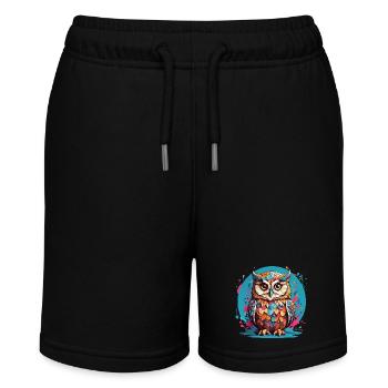 Liebenswerte Eule auf Farbklecksen - Stanley/Stella Teenager Bio-Joggingshorts MINI BOLTER - Schwarz - Vorne