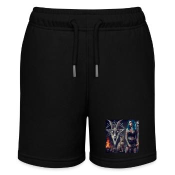 Metal Hell Männliche Ziege und Katze - Stanley/Stella Teenager Bio-Joggingshorts MINI BOLTER - Schwarz - Vorne