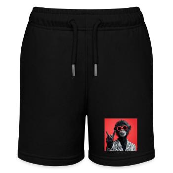 Affe mit roter Sonnenbrille macht Rock Geste - Stanley/Stella Teenager Bio-Joggingshorts MINI BOLTER - Schwarz - Vorne