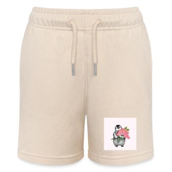 Niedlicher Pinguin mit Pfingstrose - Stanley/Stella Teenager Bio-Joggingshorts MINI BOLTER - Natur - Vorne