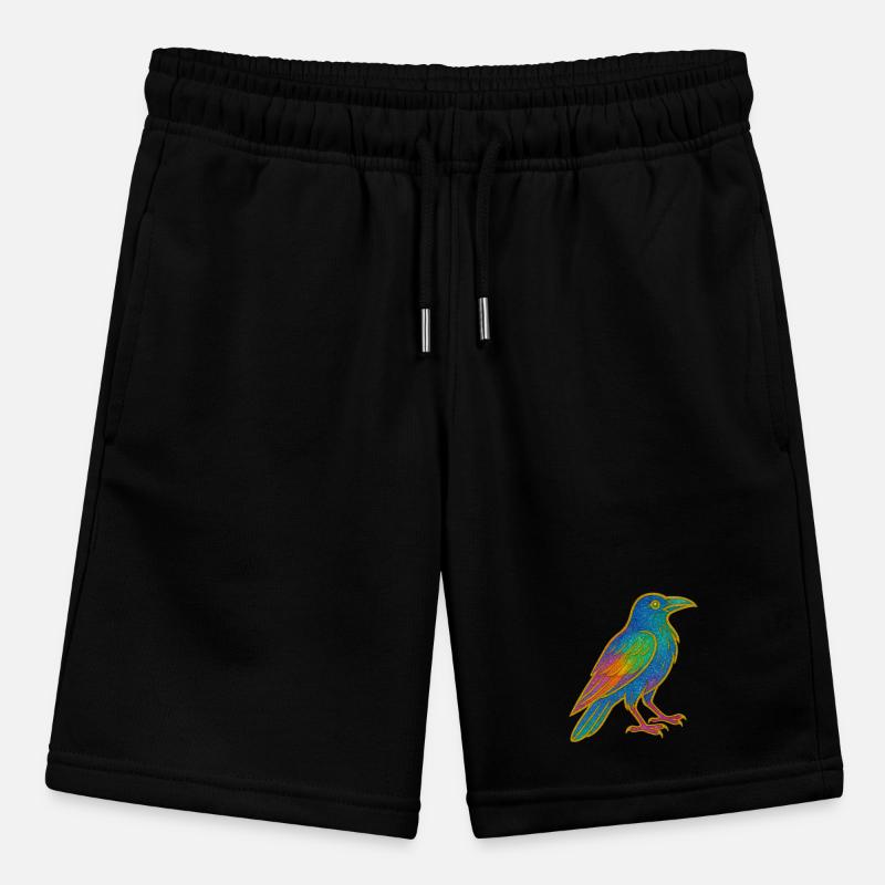 Rabe | Krähe | Regenbogen Vogel Glitzer Patch Stanley/Stella Teenager Bio-Joggingshorts MINI BOLTER