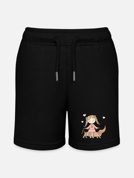 Pige med gravhund – Sød Børne Dyredesign - Stanley/Stella MINI BOLTER økologiske joggingshorts til teenagere - sort