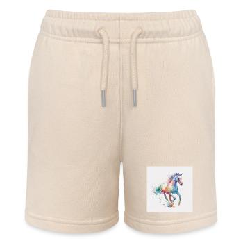 Regenbogenpferd Aquarell-Burst - Stanley/Stella Teenager Bio-Joggingshorts MINI BOLTER - Natur - Vorne