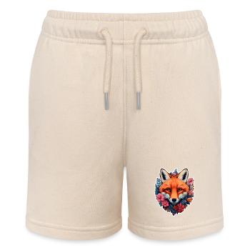 Fox head surrounded by flowers - Stanley/Stella MINI BOLTER Organic Teen Jogging Shorts - soft Ecru - Front
