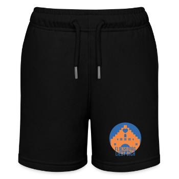 Flensburg liebt dich - Stanley/Stella Teenager Bio-Joggingshorts MINI BOLTER - Schwarz - Vorne