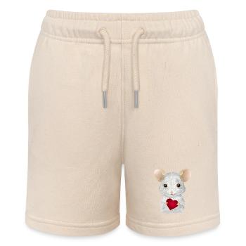 cute white mouse with heart for valentine's day - Stanley/Stella MINI BOLTER Organic Teen Jogging Shorts - soft Ecru - Front