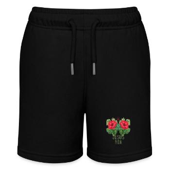 Jesus Christus, Jesus-Now, Vintage-Hibiskus - Stanley/Stella Teenager Bio-Joggingshorts MINI BOLTER - Schwarz - Vorne