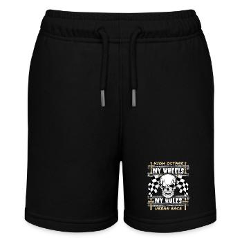 Totenkopf, Skull, Racing, Autorennen, Biker-Design - Stanley/Stella Teenager Bio-Joggingshorts MINI BOLTER - Schwarz - Vorne