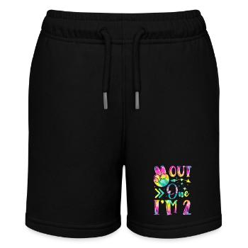 Peace Out One I'm 2 | Tie Dye Themed Geburtstag | - Stanley/Stella Teenager Bio-Joggingshorts MINI BOLTER - Schwarz - Vorne
