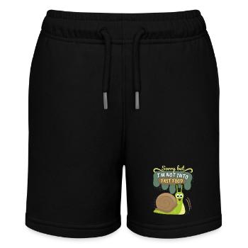 Lustige Schnecke, Fastfood Slowfood Spruch Comic - Stanley/Stella Teenager Bio-Joggingshorts MINI BOLTER - Schwarz - Vorne