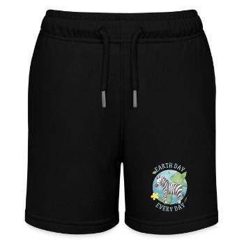 Earth Day Every Day, Spruch mit Zebra Umweltschutz - Stanley/Stella Teenager Bio-Joggingshorts MINI BOLTER - Schwarz - Vorne