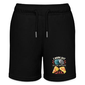 Fitness-Studio, lustiger Pizza-Spruch im 3d Stil - Stanley/Stella Teenager Bio-Joggingshorts MINI BOLTER - Schwarz - Vorne