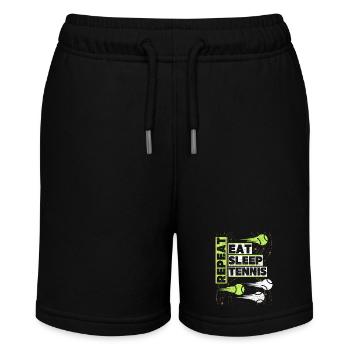 Eat-Sleep-Tennis lustiger Tennis-Spruch - Stanley/Stella Teenager Bio-Joggingshorts MINI BOLTER - Schwarz - Vorne