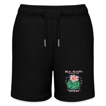 Cactus-Kaktus, lustiger Spruch mit Kaktusblüte - Stanley/Stella Teenager Bio-Joggingshorts MINI BOLTER - Schwarz - Vorne