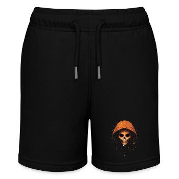 Ein orangefarbener Skelettkopf und eine Kapuze - Stanley/Stella Teenager Bio-Joggingshorts MINI BOLTER - Schwarz - Vorne