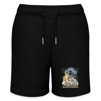 Unheimlicher Totenschädel, schwarzer Rabe, Spinne - Stanley/Stella Teenager Bio-Joggingshorts MINI BOLTER - Schwarz - Vorne