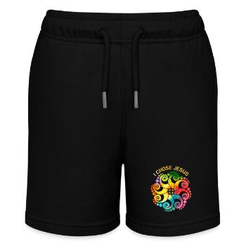 Jesus Christus Spruch Regenbogen-Mandala LGBTQ - Stanley/Stella Teenager Bio-Joggingshorts MINI BOLTER - Schwarz - Vorne