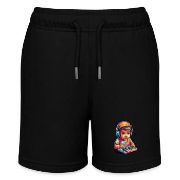 Lustiges DJ als Baby Musik Kind Mischpult Party - Stanley/Stella Teenager Bio-Joggingshorts MINI BOLTER - Schwarz - Vorne