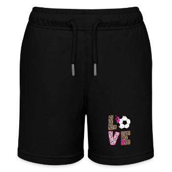 Niedliche Liebe Fußball Leopardenmuster Frauen Mädchen Fußball - Stanley/Stella Teenager Bio-Joggingshorts MINI BOLTER - Schwarz - Vorne