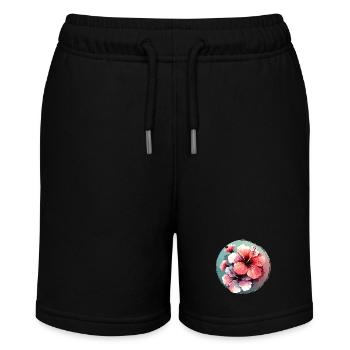 Hibiskus gezeichnet - Stanley/Stella Teenager Bio-Joggingshorts MINI BOLTER - Schwarz - Vorne