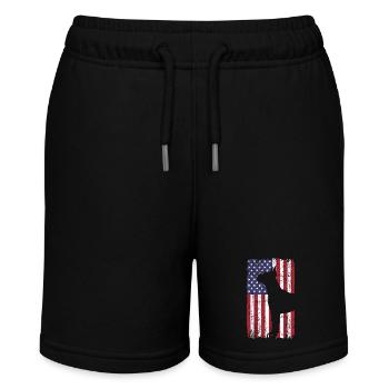 Boxer Hund mit USA Flagge - Stanley/Stella Teenager Bio-Joggingshorts MINI BOLTER - Schwarz - Vorne