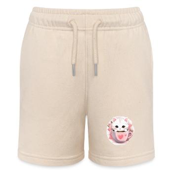 Loving Coffee Cat Kitten in Mug Cat Love - Stanley/Stella MINI BOLTER Organic Teen Jogging Shorts - soft Ecru - Front