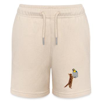 Cat Reaching Blue Gold Macaw In Fake Pocket Cool - Stanley/Stella MINI BOLTER Organic Teen Jogging Shorts - soft Ecru - Front
