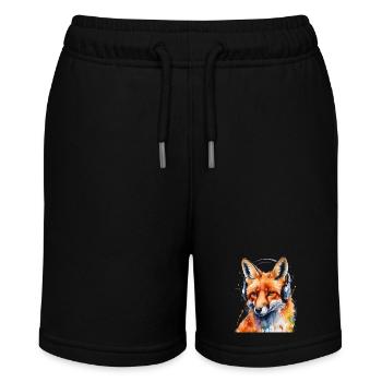 Fuchs Kopfhörer Musik Bunt Tier Design Print - Stanley/Stella Teenager Bio-Joggingshorts MINI BOLTER - Schwarz - Vorne