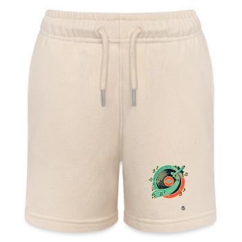 Retro Music & Travel Design "Plate & Airplane" - Stanley/Stella MINI BOLTER Organic Teen Jogging Shorts - soft Ecru - Front