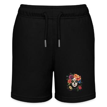 Bunte La Catrina mit Rosen und Blumen - Stanley/Stella Teenager Bio-Joggingshorts MINI BOLTER - Schwarz - Vorne