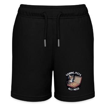 Lustiges Katzen Gaming Pizza Gamer Zocker Zocken - Stanley/Stella Teenager Bio-Joggingshorts MINI BOLTER - Schwarz - Vorne