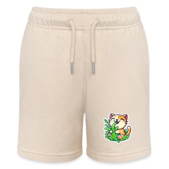 Cute Ginger Cat eating green grass - Stanley/Stella MINI BOLTER Organic Teen Jogging Shorts - soft Ecru - Front
