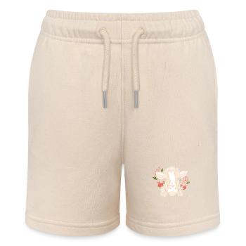 Kuh Mit Blumenkranz Blumenmuster - Stanley/Stella Teenager Bio-Joggingshorts MINI BOLTER - Natur - Vorne
