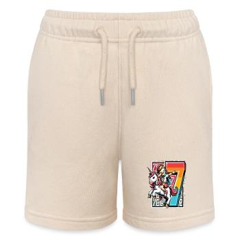 Birthday 7 Years Unicorn Dab - Stanley/Stella MINI BOLTER Organic Teen Jogging Shorts - soft Ecru - Front