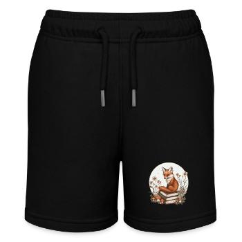 Cottagecore Fuchs mit Büchern - Stanley/Stella Teenager Bio-Joggingshorts MINI BOLTER - Schwarz - Vorne