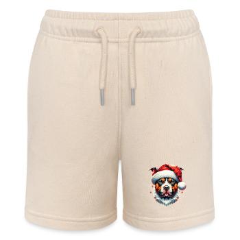 Polygon Design - Pitbull Dog with Santa Hat - Stanley/Stella MINI BOLTER Organic Teen Jogging Shorts - soft Ecru - Front