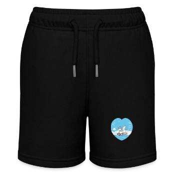 Niedliche Winter Schlittenfahren Paar Herz Design - Stanley/Stella Teenager Bio-Joggingshorts MINI BOLTER - Schwarz - Vorne