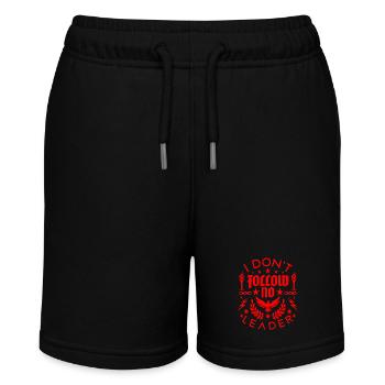 Kräftiges rotes Statement-Design Ich folge keinem Anführer - Stanley/Stella Teenager Bio-Joggingshorts MINI BOLTER - Schwarz - Vorne