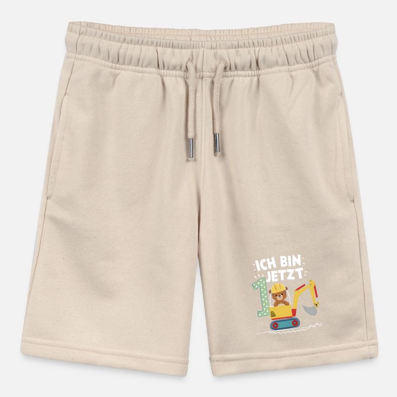 Ich bin jetzt 1 Bagger Bär 1. Geburtstag Stanley/Stella Teenager Bio-Joggingshorts MINI BOLTER