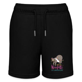 Fasching Fress mein Konfetti Einhorn Faultier - Stanley/Stella Teenager Bio-Joggingshorts MINI BOLTER - Schwarz - Vorne